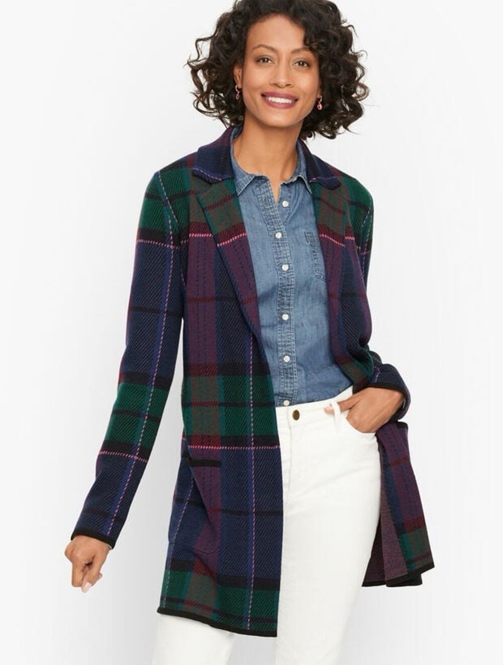 Talbots Women’s Weekend Plaid Merino Sweater Purple Size P